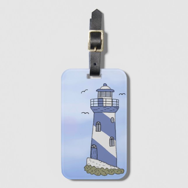 blue lighthouse luggage tag (Front Vertical)