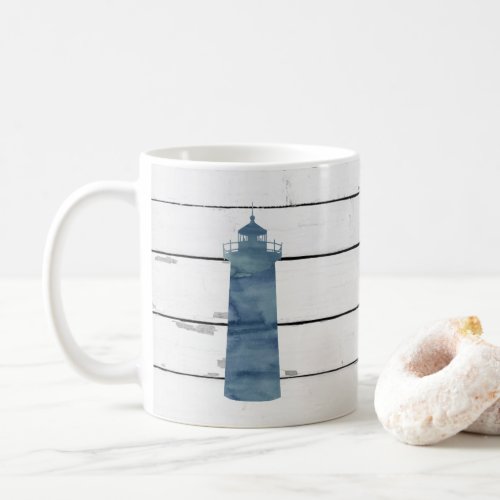 Blue Lighthouse Nautical Shiplap Rustic Coffee Mug