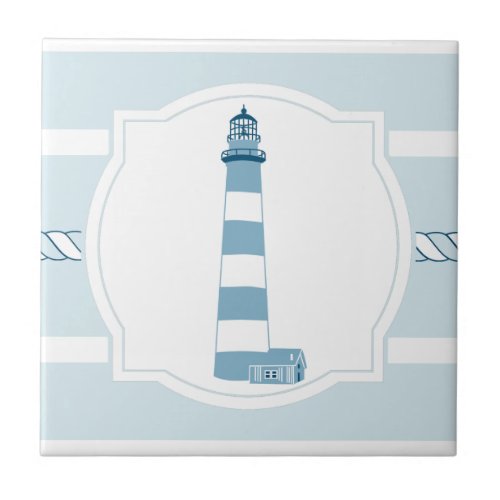 Blue lighthouse nautical stripes ceramic tile