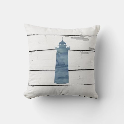 Blue Lighthouse Painting Nautical Throw Pillow