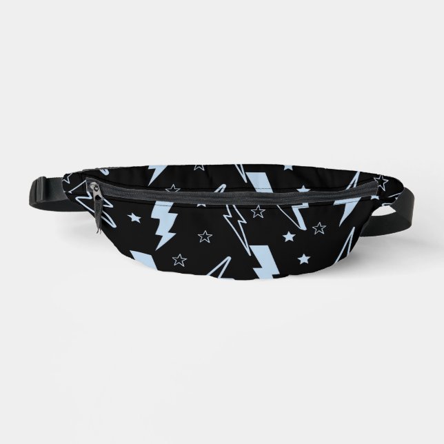 Blue Lightning Black Background Y2K Pattern Fanny Pack (Front)