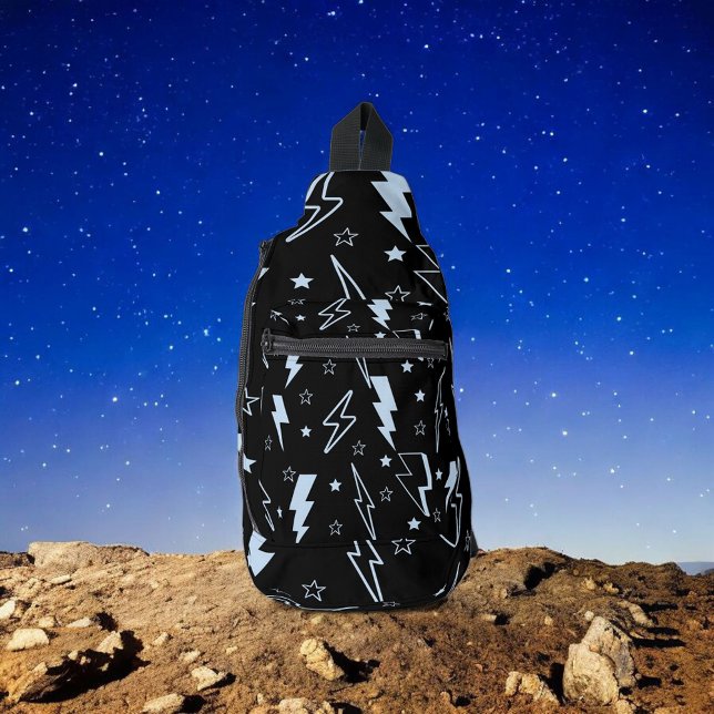 Blue Lightning Black Background Y2K Pattern Sling Bag (Creator Uploaded)