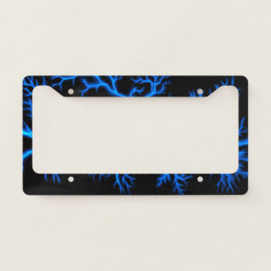 Blue Lightning Cracks License Plate Frame