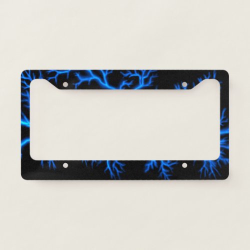 Blue Lightning Cracks License Plate Frame