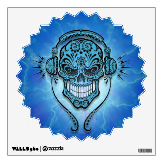 Blue Lightning DJ Sugar Skull Wall Sticker
