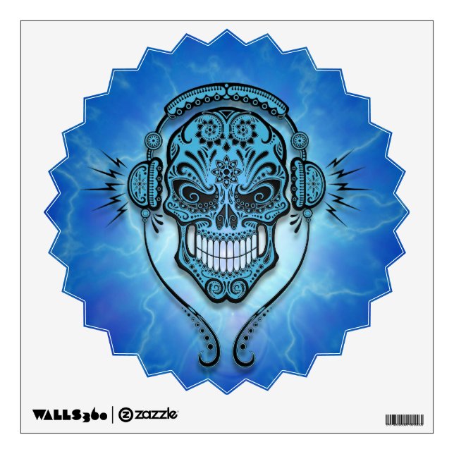 Blue Lightning DJ Sugar Skull Wall Sticker (Front)