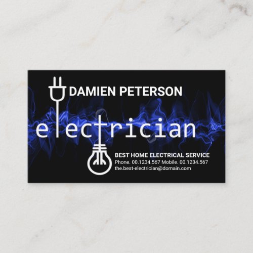 Blue Lightning Electrician Bulb Power Plug Circuit Business Card