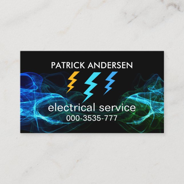 Blue Lightning Flash Electrical Storm Business Card (Front)