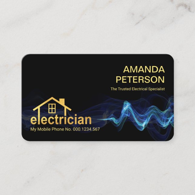 Blue Lightning Gold Electrician Home Business Card (Front)