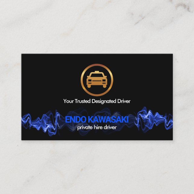 Blue Lightning Pulse Gold Taxi Designated Driver Business Card (Front)