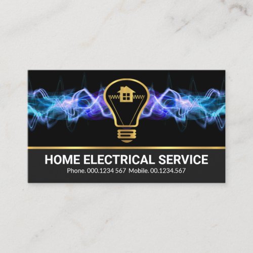 Blue Lightning Strike Gold Bulb Home Electrician Business Card