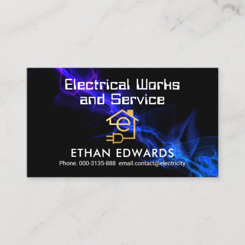 Blue Lightning Strike Letter_e Electrician Business Card
