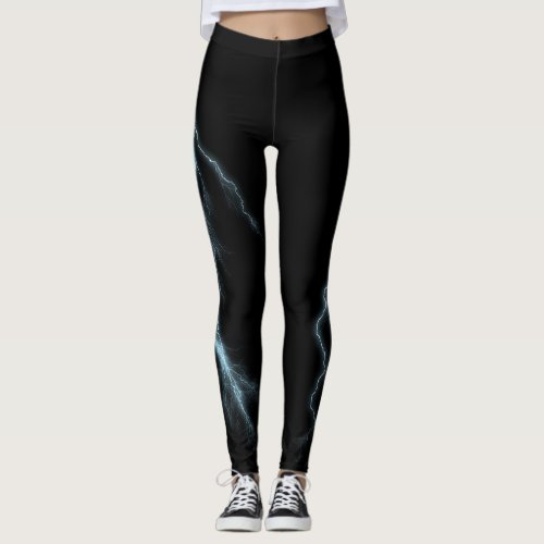 Blue Lightning Strikes Spandex Leggings