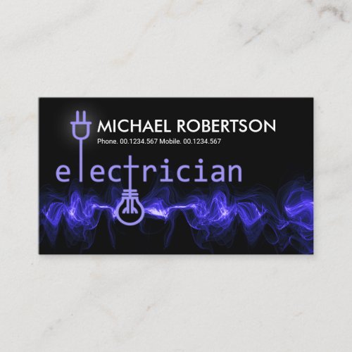 Blue Lightning Zapping Electrician Signage Business Card