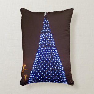 Blue lights Christmas tree Accent Pillow