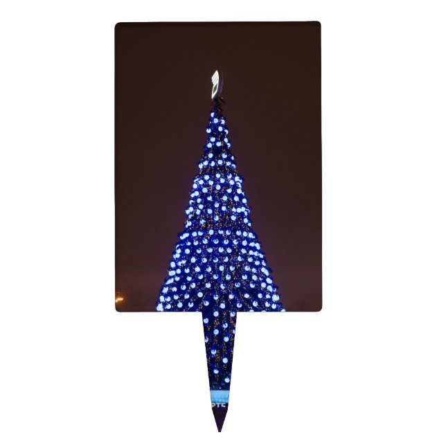 Blue lights Christmas tree Cake Topper (Front)