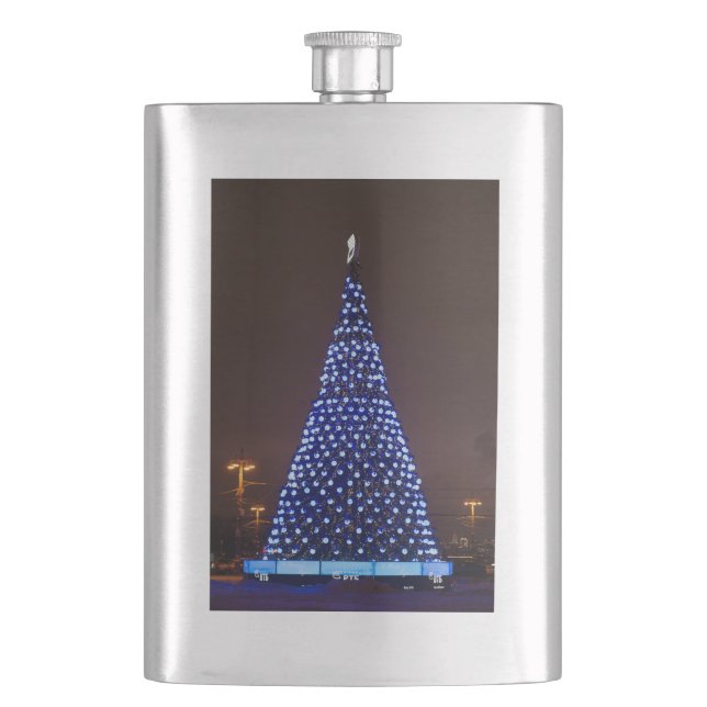 Blue lights Christmas tree Flask (Front)