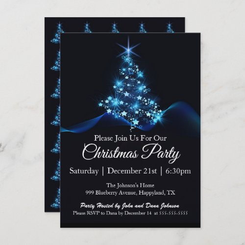 Blue Lights Christmas Tree Holiday Party Invitation