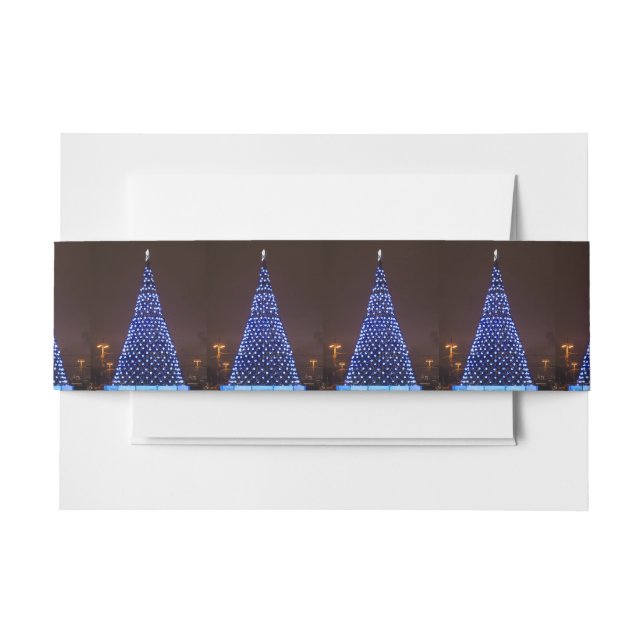 Blue lights Christmas tree Invitation Belly Band (Front Example)