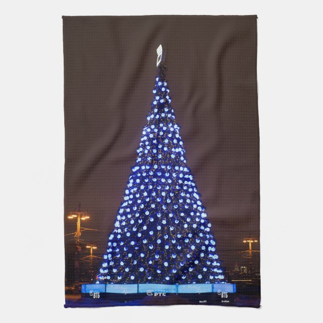 Blue lights Christmas tree Kitchen Towel (Vertical)