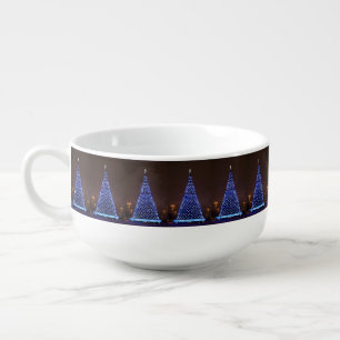 Blue lights Christmas tree Soup Mug