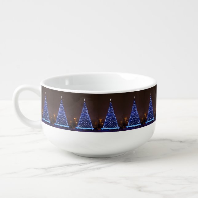 Blue lights Christmas tree Soup Mug (Right)