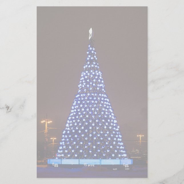 Blue lights Christmas tree Stationery (Front)