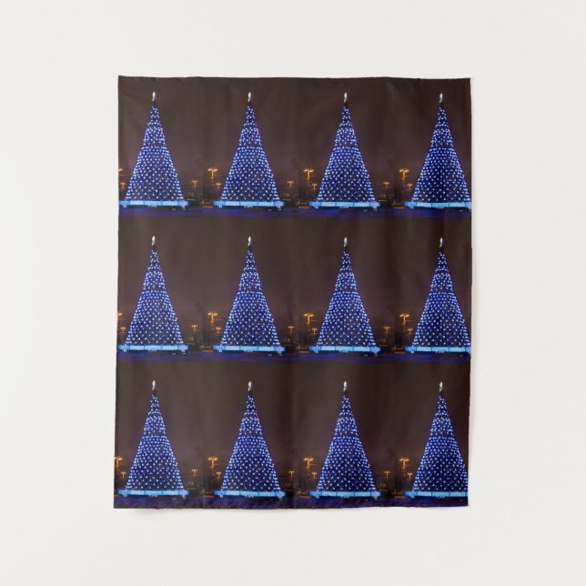 Blue lights Christmas tree Tapestry (Front)