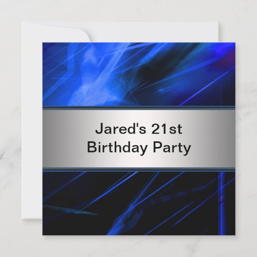 Blue Lights Mans 21st Birthday Party Custom Invite