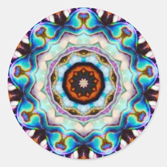 Blue Lights of the Paua Shell Fractal Classic Round Sticker (Front)