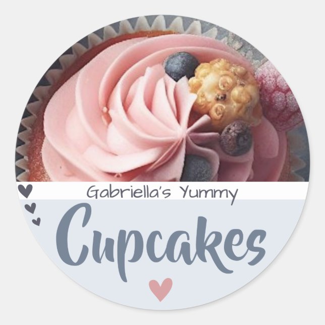Blue Lilac Cupcake Photo Template Baking Label (Front)