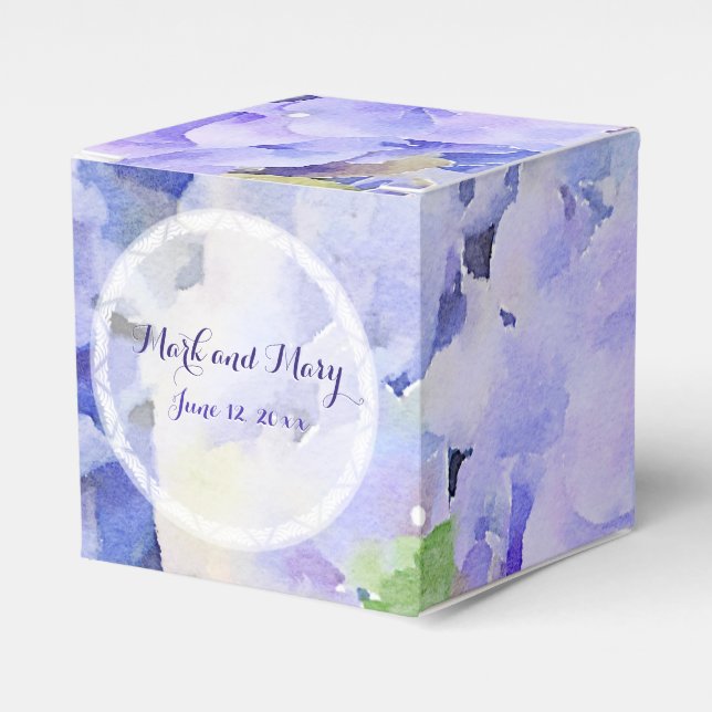 Blue Lilac Custom Wedding Hydrangea Favor Boxes (Front Side)