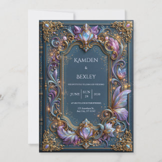 Blue Lilac Filigree Wedding Invitation