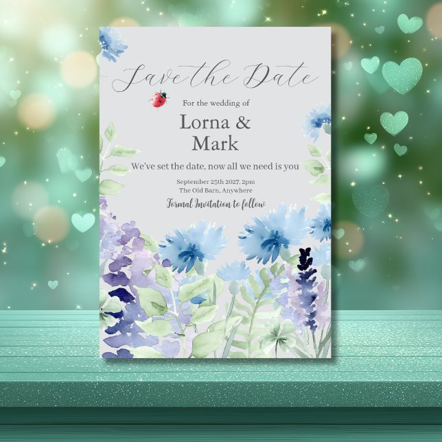 Blue & Lilac Floral Save The Date Card (Creator Uploaded)