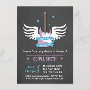 Blue Lilac Guitar Rock a Bye Baby Shower Custom Invitation