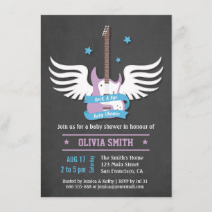 Blue Lilac Guitar Rock a Bye Baby Shower Invitation