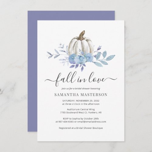 Blue Lilac Pumpkin Fall in Love Bridal Shower Invitation