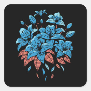 BLUE LILIES FLOWER DESIGN SQUARE STICKER
