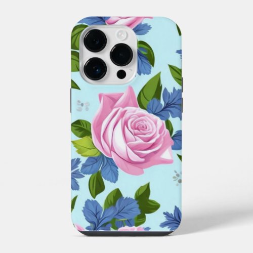 Blue lilies pink roses Floral  iPhone 14 Pro Case