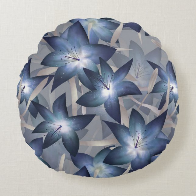 Blue lilies round pillow (Front)