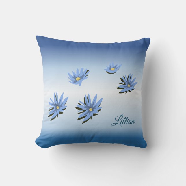 Blue Lilies Throw Pillow (Front)
