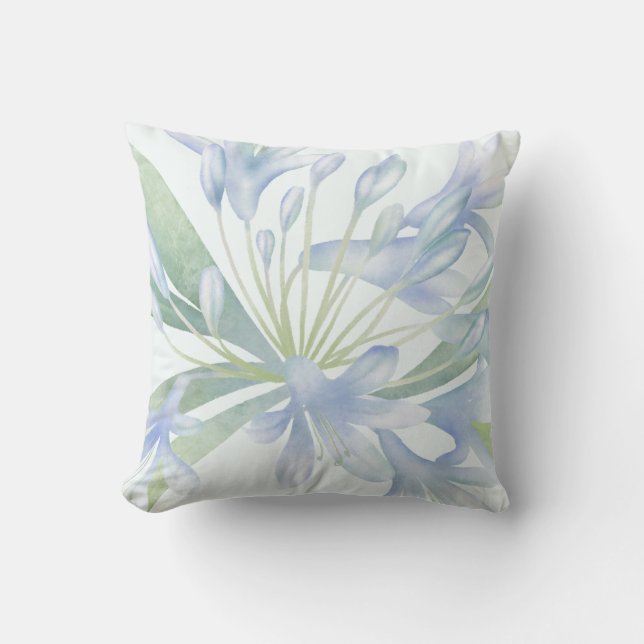 Blue Lilies Watercolor Throw Pillow (Front)