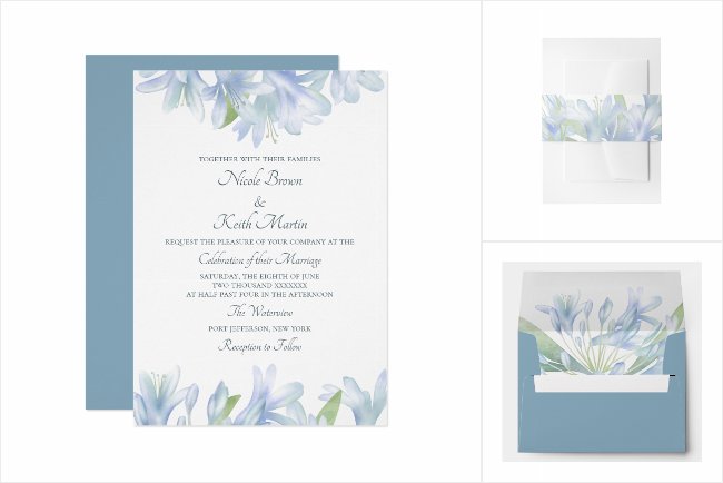 Blue Lilies Watercolor Wedding