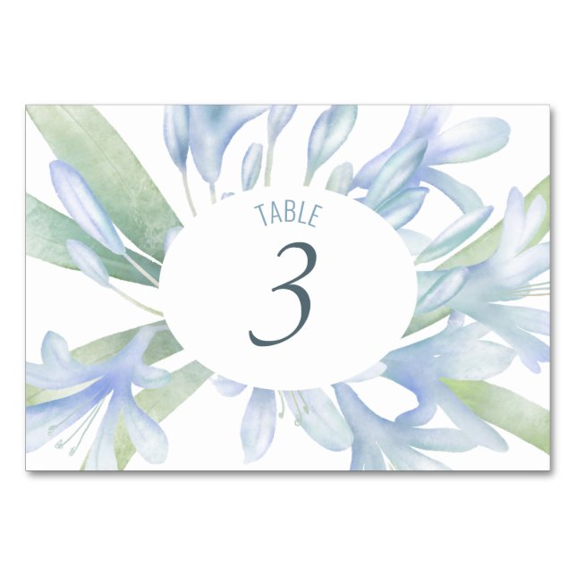 Blue Lilies Watercolor Wedding Table Number (Front)