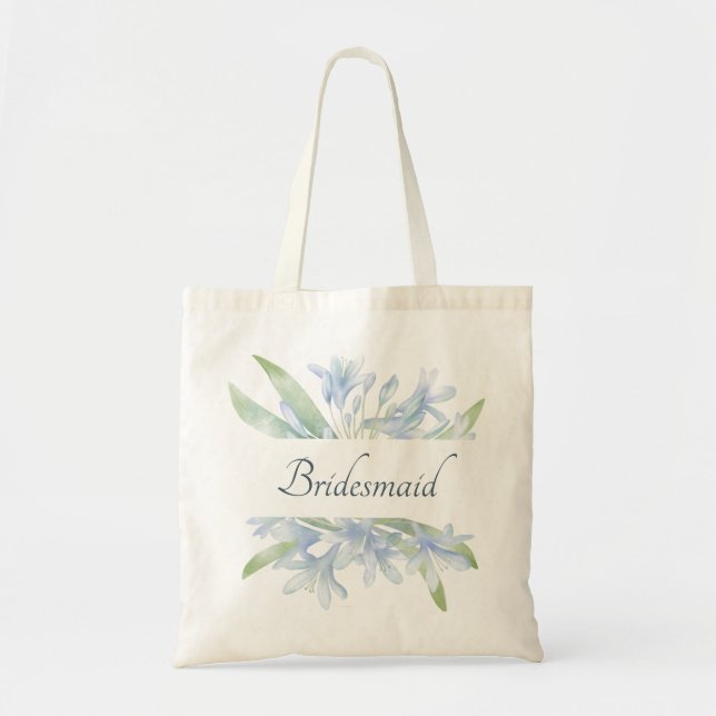 Blue Lilies Watercolor Wedding Tote Bag (Front)