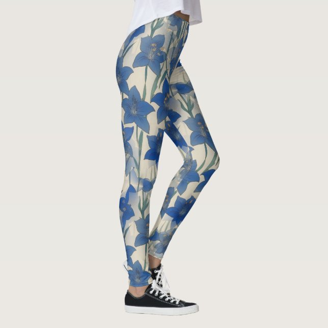 Blue lily flower pattern leggings (Right)