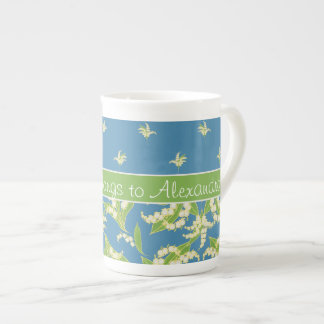 Blue Lily-of-the-Valley Floral Bone China Mug