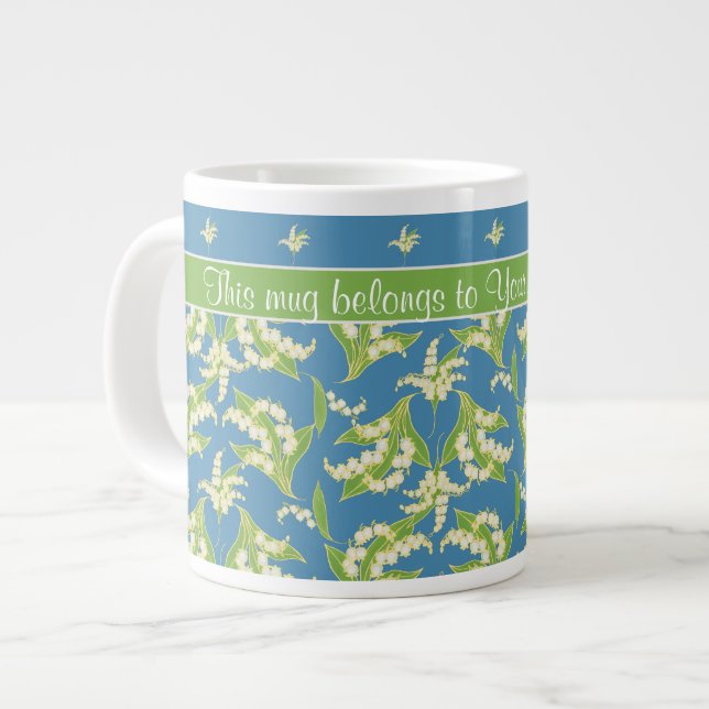 Blue Lily-of-the-Valley Floral Jumbo Coffee Mug (Front Left)