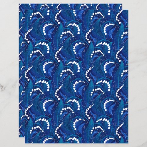 Blue Lily of the Valley Floral Scrapbooking Paper