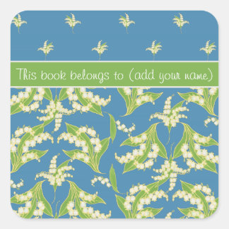 Blue Lily-of-the-Valley Floral Stick-on Bookplates